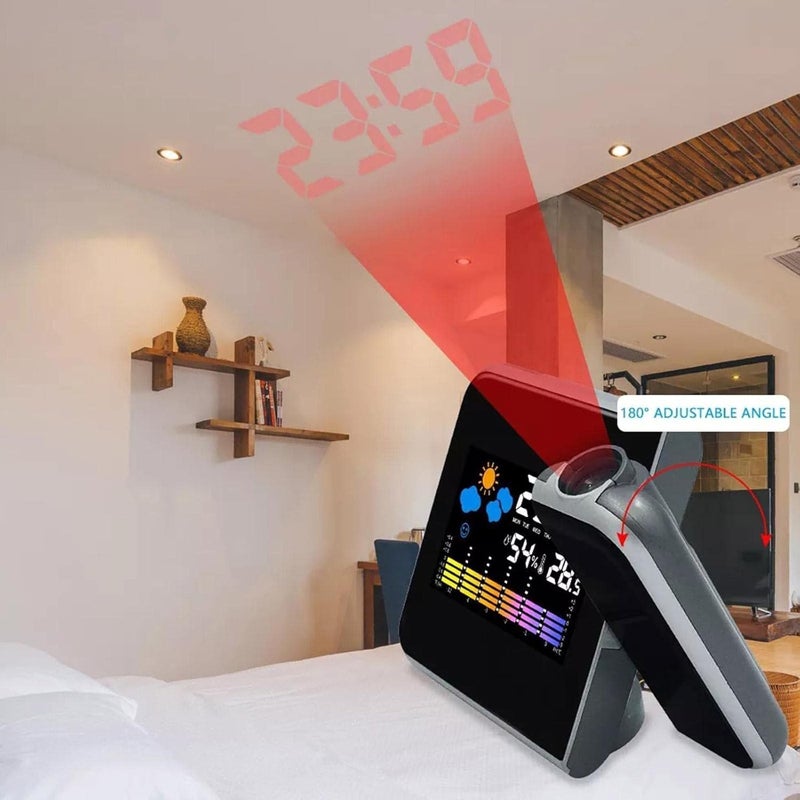 Swabs swabs Weather Station Colourful Projection Alarm Clock Snooze Functions Hygrometer Tempmeter Wall Projecting Digital Clocks with Back Light LCD Display  - Image 2