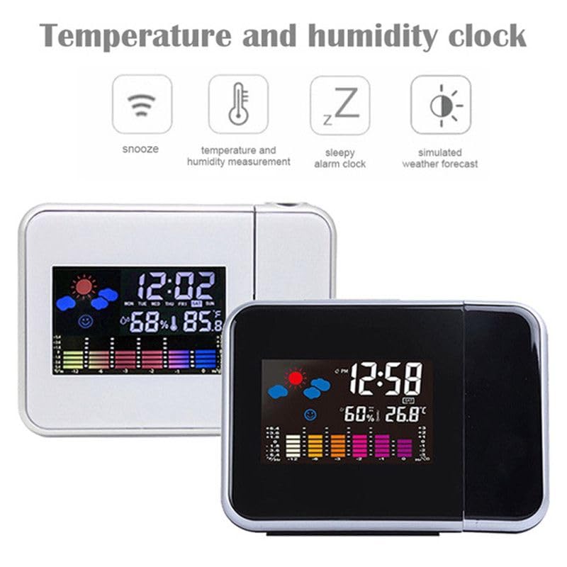 Swabs swabs Weather Station Colourful Projection Alarm Clock Snooze Functions Hygrometer Tempmeter Wall Projecting Digital Clocks with Back Light LCD Display  - Image 3
