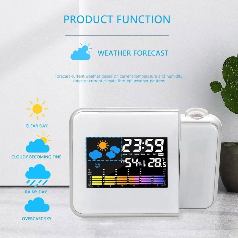 Swabs swabs Weather Station Colourful Projection Alarm Clock Snooze Functions Hygrometer Tempmeter Wall Projecting Digital Clocks with Back Light LCD Display  - Image 5