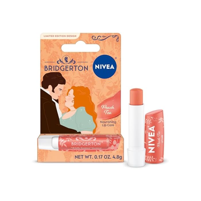 NIVEA Peach Tea Lip Balm, Nourishing Lip Care, Bridgerton Limited Edition Tinted Lip Balm with Peach Flavor and Shea Butter, 3-in-1 Moisture, Repair and Color, 0.17 Oz Stick