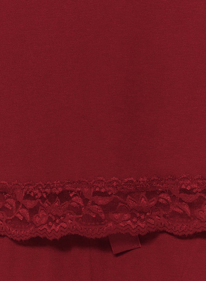 trendyol Burgundy Lace and Ribbon/Bow Detailed Rope Strap Viscose Knitted Pajama Set - Image 5