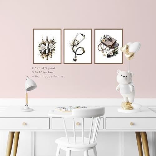 BESERH Nurse Doctor Medical Wall Decor, Nursing Office Wall Art Prints, Vintage Floral Medical Supplies Posters for Nurse Doctor Office Hospital School, 8x10 Inches Set of 3 Unframed - Image 3