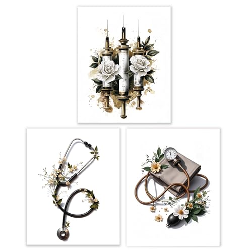 BESERH Nurse Doctor Medical Wall Decor, Nursing Office Wall Art Prints, Vintage Floral Medical Supplies Posters for Nurse Doctor Office Hospital School, 8x10 Inches Set of 3 Unframed - Image 1