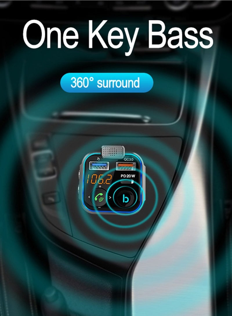 NANAO Bluetooth 5.0 FM Transmitter, Wireless Radio Adapter Car Kit with Type-C PD 18W+ QC3.0 USB Charger, Hands-Free Calling, Audio Stereo Mp3 Player Receiver, Supports U Disk, Color Light - Image 4