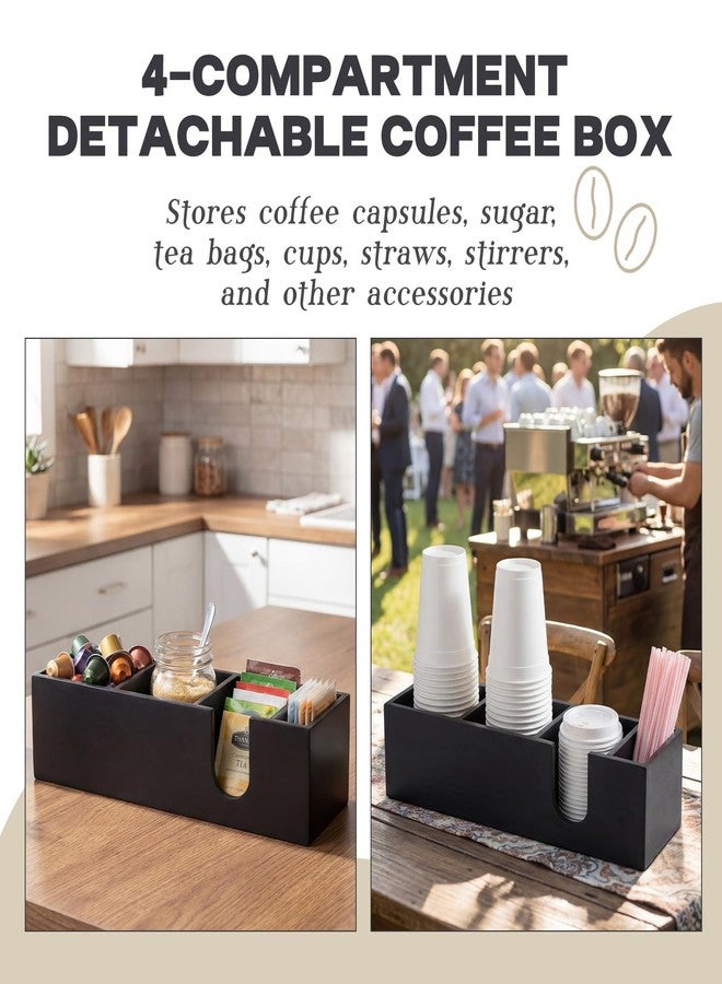 Novabright 4 Compartments Coffee Cup Holder for Countertop Cup Lid and Straw Dispenser Coffee Station Organizer Bar Accessories for Breakroom Restaurant, 15.3 x 4.7 x 4(Black,Pine Wood) - Image 5