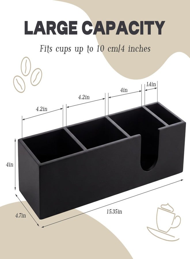 Novabright 4 Compartments Coffee Cup Holder for Countertop Cup Lid and Straw Dispenser Coffee Station Organizer Bar Accessories for Breakroom Restaurant, 15.3 x 4.7 x 4(Black,Pine Wood) - Image 2