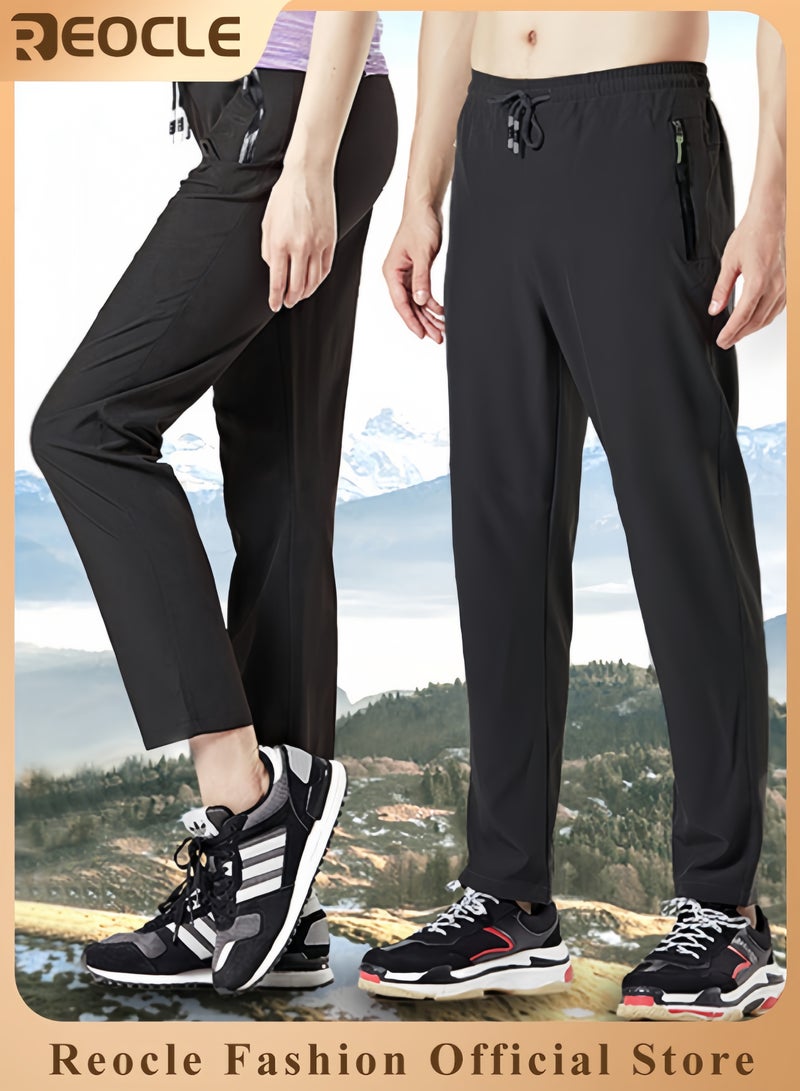 REOCLE Men's Lightweight Hiking Pants Quick Dry Running Pants with Zipper Pockets Open Bottom Sweatpants for Workout & Travel & Running - Image 1