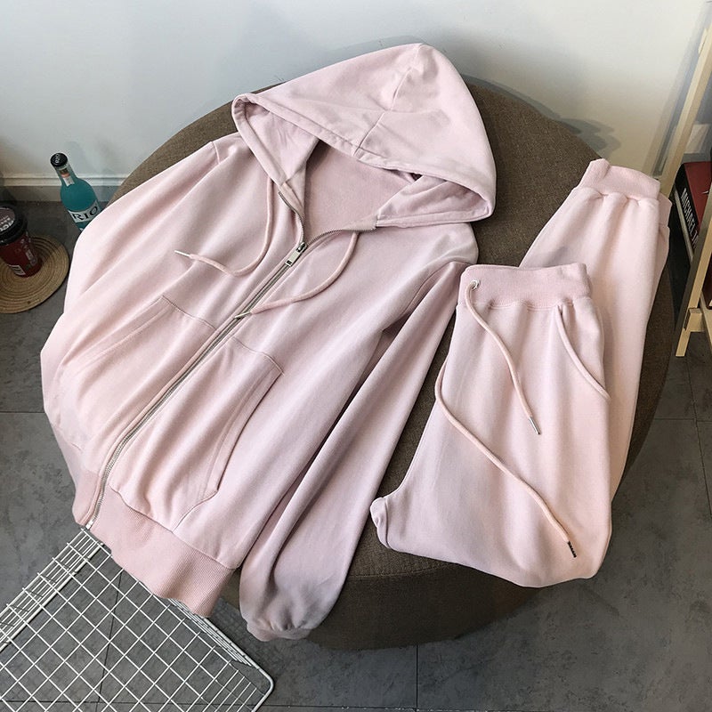 2024 Thin Hoodie  Sweatpants Set for Women Pink  - Image 1