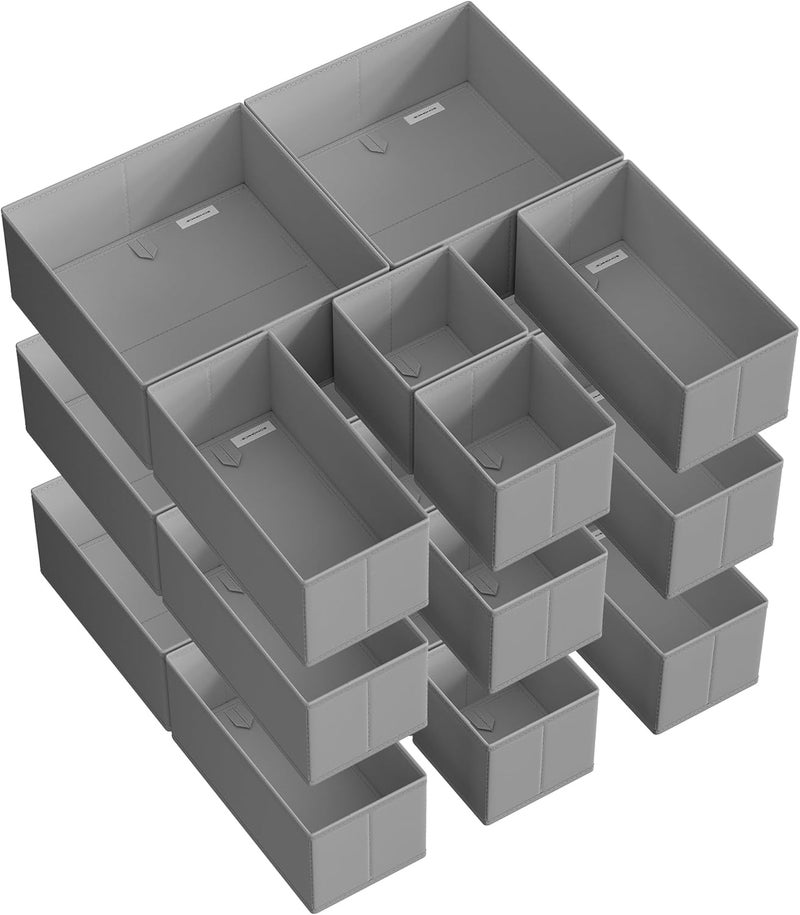 SONGMICS Drawer Organizers, Dresser Divider Organizers, Set of 18, Foldable Fabric Storage Boxes for Socks, Underwear, Bras, Ties, Scarves, Dove Gray - Image 1