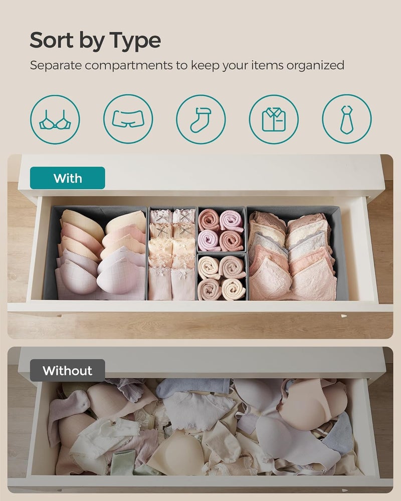 SONGMICS Drawer Organizers, Dresser Divider Organizers, Set of 18, Foldable Fabric Storage Boxes for Socks, Underwear, Bras, Ties, Scarves, Dove Gray - Image 4