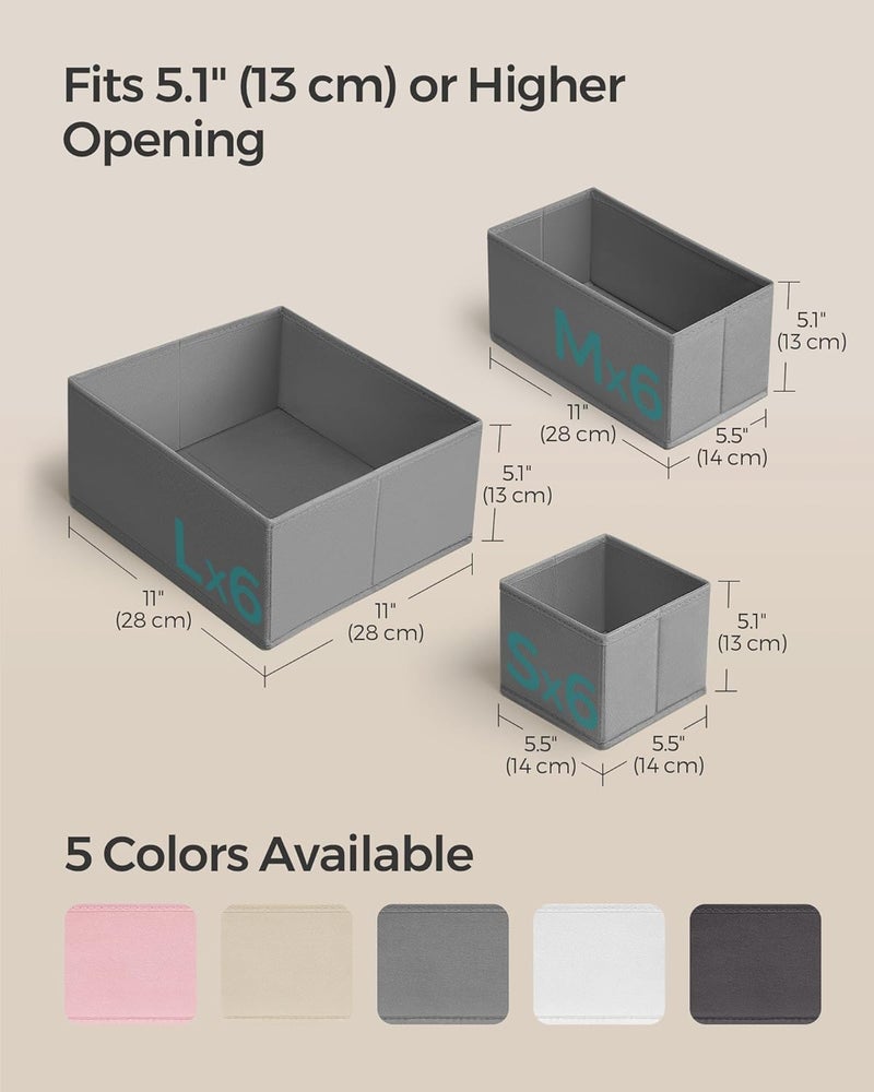 SONGMICS Drawer Organizers, Dresser Divider Organizers, Set of 18, Foldable Fabric Storage Boxes for Socks, Underwear, Bras, Ties, Scarves, Dove Gray - Image 5