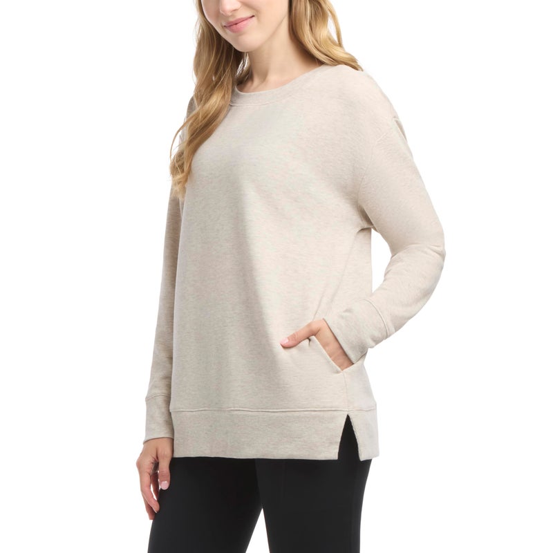 Danskin Women's Active Split Hem Tunic Pullover, Oatmeal Heather, Large - Image 2