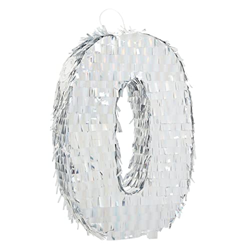 BLUE PANDA Number 0 Pinata 157 x 9 x 3 In Silver Birthday Pinata for Party Decoration Kids - Image 1