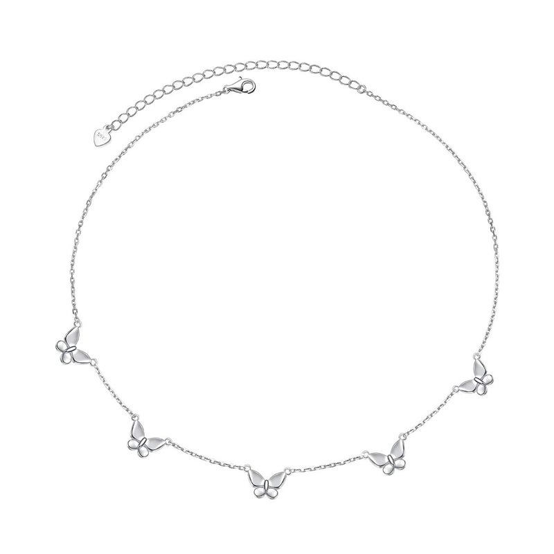 DAOCHONG 925 Sterling Silver Dainty Butterfly Choker Necklace for Women Jewelry Birthday Christmas (A-Silver)