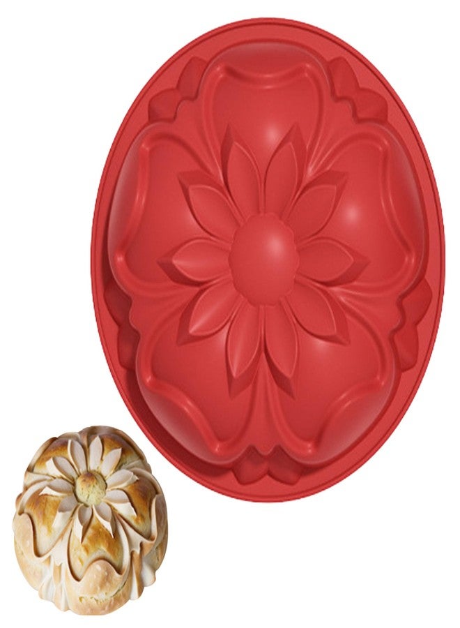 Ysqool Silicone Flower Shaped Cake Mold, 8 Inch Large Round Cake Pan Nonstick Floral Silicone Molds for Baking Cake, Breads, Pies, Tarts, Jello Mold for DIY, Birthday, Anniversary, Party, Red (Curled Flower) - Image 1