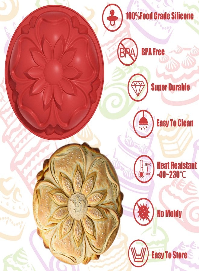 Ysqool Silicone Flower Shaped Cake Mold, 8 Inch Large Round Cake Pan Nonstick Floral Silicone Molds for Baking Cake, Breads, Pies, Tarts, Jello Mold for DIY, Birthday, Anniversary, Party, Red (Curled Flower) - Image 3