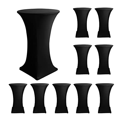 HolidayIdeas Cocktail Table Covers 10 Pack  Fitted Stretch Spandex Square Corners Cocktail Tablecloths Black Fit for 3032 Diameter x 43 Height Tables