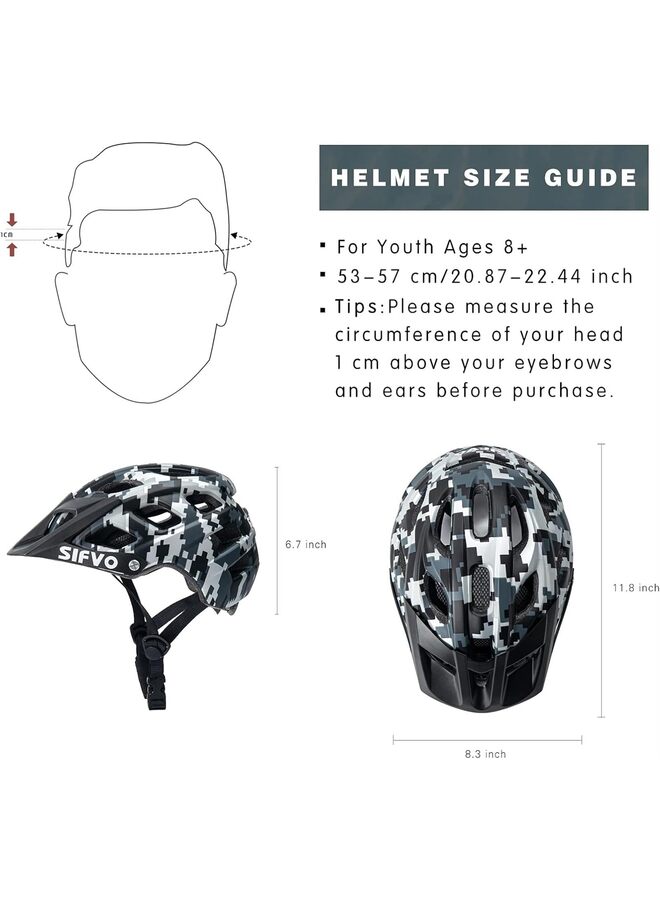 خوذة دراجة للأطفال، خوذة دراجة للأولاد والبنات للأطفال من 8 إلى 14 عامًا، خوذة دراجة للشباب مع واقي للوجه، آمنة وأنيقة، نطاق قابل للتعديل من 52 إلى 58 سم (اللون: أسود وأبيض) - Image 2