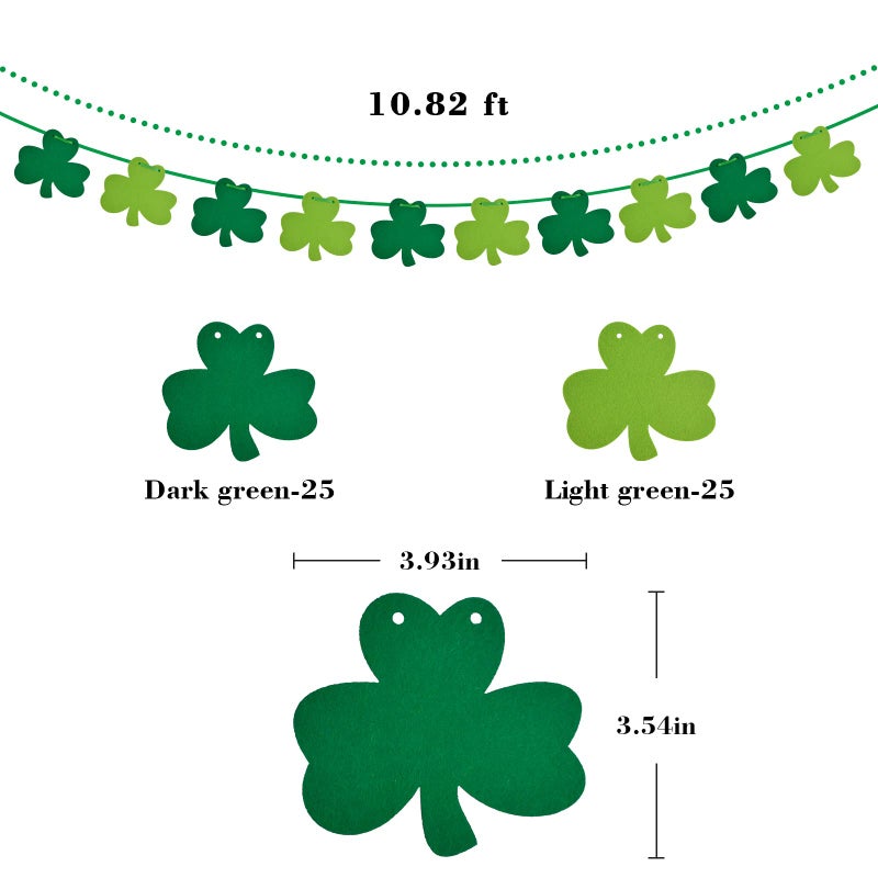 OEAGO St Patricks Day Decorations 5 Pack Shamrock Clover Felt Banner Garland for St Patricks Day Decor Dark Green Light Green for Party Home Store - Image 2