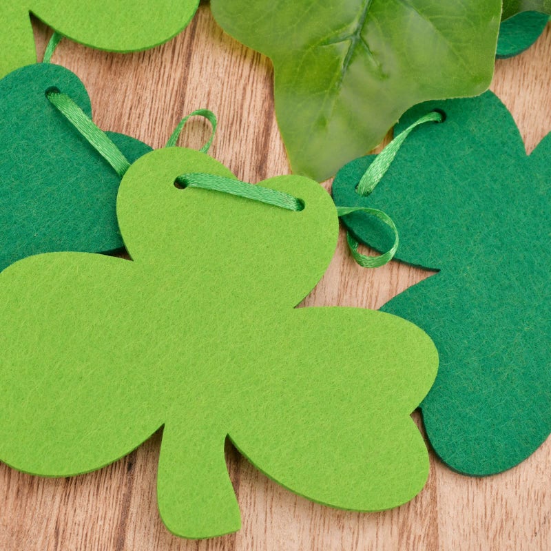 OEAGO St Patricks Day Decorations 5 Pack Shamrock Clover Felt Banner Garland for St Patricks Day Decor Dark Green Light Green for Party Home Store - Image 3