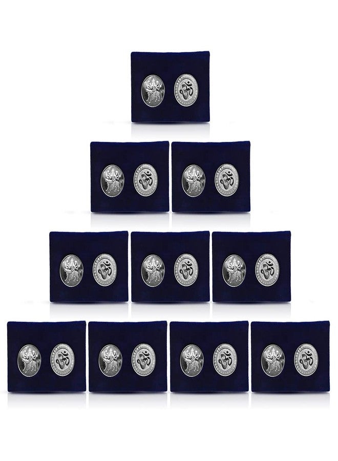 NINE10 German Silver Coins 10 Grams Silver Plated of Sherawali MATA for Diwali Gift Items for Men, Women, Staff, Customer, Clients, Corporate with Velvet Gift Box (Pack of 10 Sets) - Image 1