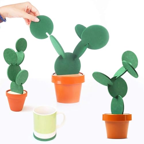 Sirensky Coasters DIY Cactus Coaster Set of 6 Pieces with Flowerpot Holder for Drinks Novelty Gift for Home Office Bar Decor and Improvement, Sirensky Brand - Image 2