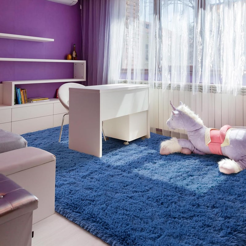 Andecor Soft Fluffy Bedroom Rugs Indoor Shaggy Plush Area Rug for Boys Girls Kids Baby College Dorm Living Room Home Decor Floor Carpet (Light Navy, 7 x 10 Feet) - Image 4