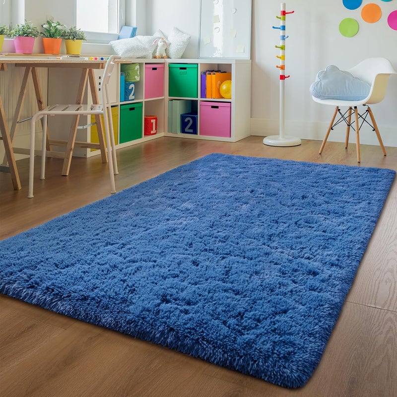 Andecor Soft Fluffy Bedroom Rugs Indoor Shaggy Plush Area Rug for Boys Girls Kids Baby College Dorm Living Room Home Decor Floor Carpet (Light Navy, 7 x 10 Feet) - Image 2