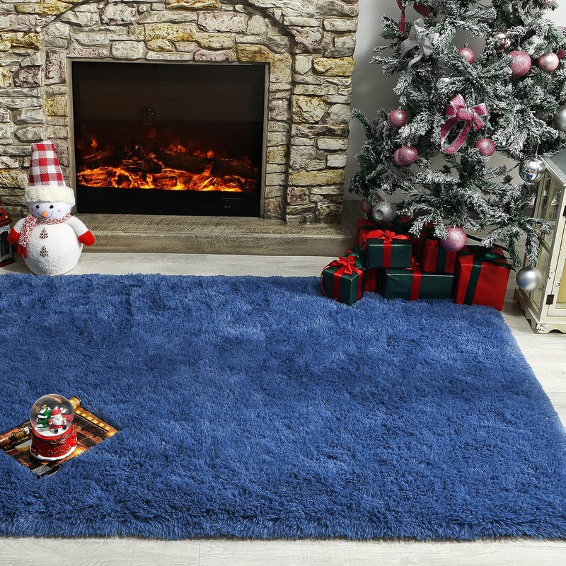 Andecor Soft Fluffy Bedroom Rugs Indoor Shaggy Plush Area Rug for Boys Girls Kids Baby College Dorm Living Room Home Decor Floor Carpet (Light Navy, 7 x 10 Feet) - Image 5