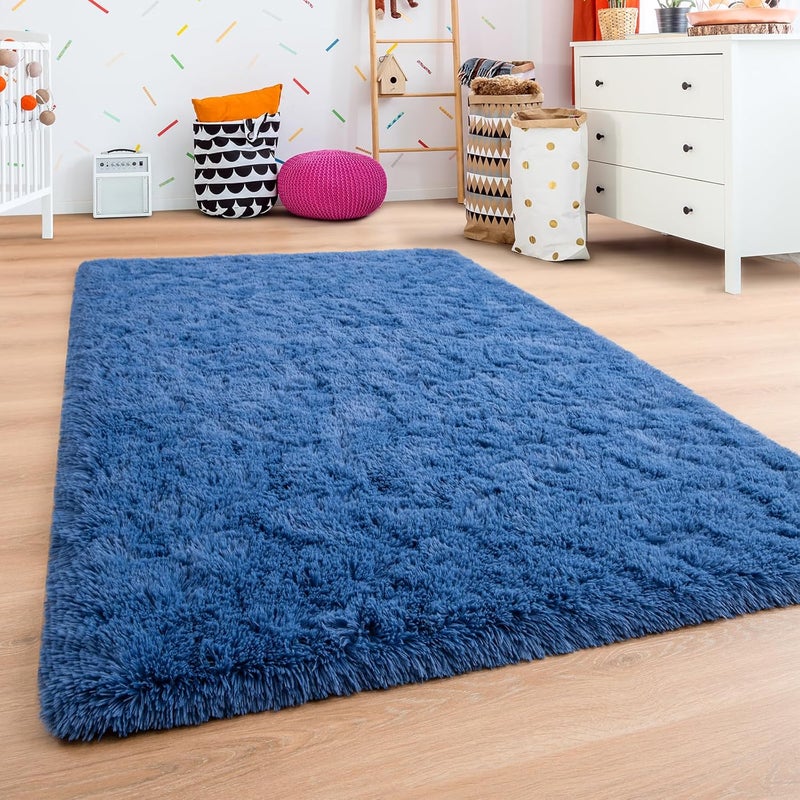 Andecor Soft Fluffy Bedroom Rugs Indoor Shaggy Plush Area Rug for Boys Girls Kids Baby College Dorm Living Room Home Decor Floor Carpet (Light Navy, 7 x 10 Feet) - Image 3