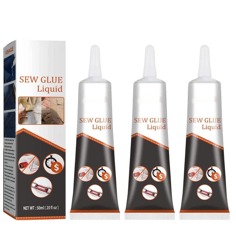 woobles Cloth Repair Sew Glue 50ml- 2022 New Instant Sew Glue Bonding Liquid, Quick Dry Multi Fabric Sew Glue, Fabric Glue for Clothing Permanent Washable, for Clothing Cotton Flannel Denim Leather (3PCS B) 3PCS B - Image 1