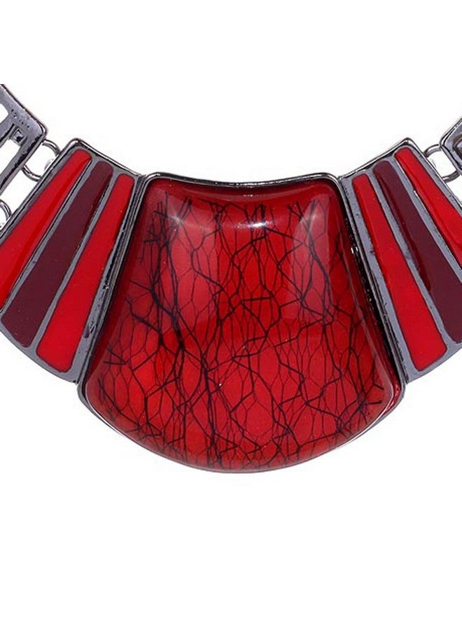 YAZILIND Vintage Ethnic Tibetan Sliver Turquoise Bib Collar Earrings Necklace Jewelry Set Women Gift (Red) - Image 4