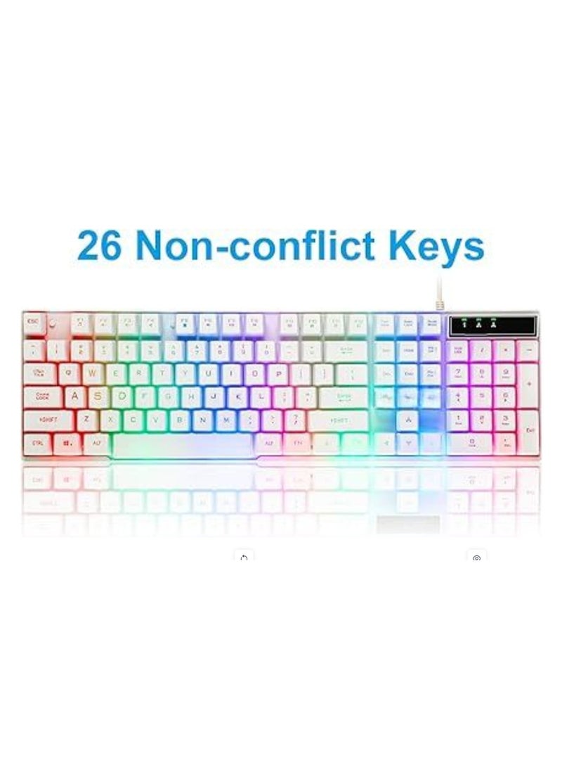 White Gaming Keyboard & Mouse Set – Rainbow LED Backlit Wired Keyboard with 3200 DPI Mouse for PC & Mac - Image 4