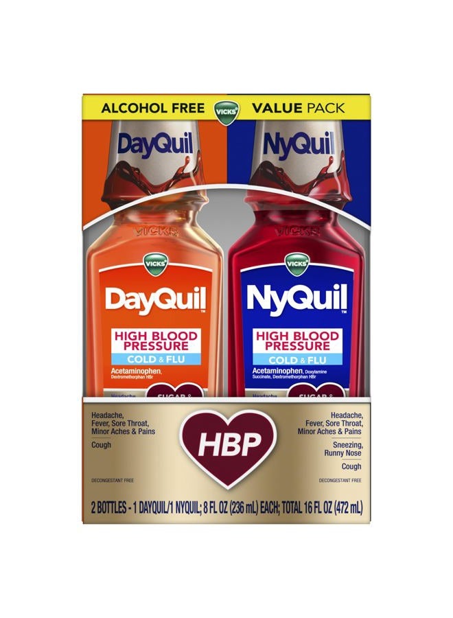 Vicks دواء فيكس داي كويل وناي كويل لعلاج نزلات البرد والإنفلونزا لمرضى ضغط الدم المرتفع، عبوة مشتركة، تخفيف قوي للأعراض المتعددة خلال النهار والليل لنزلات البرد والسعال وأعراض الإنفلونزا، خالي من السكر والكحول، 2x8 أونصة - Image 1