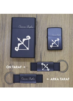 Ada Lazer Personalized Sagittarius Metal Cigarette Box, Zippo Lighter and Keychain Set  - Image 2