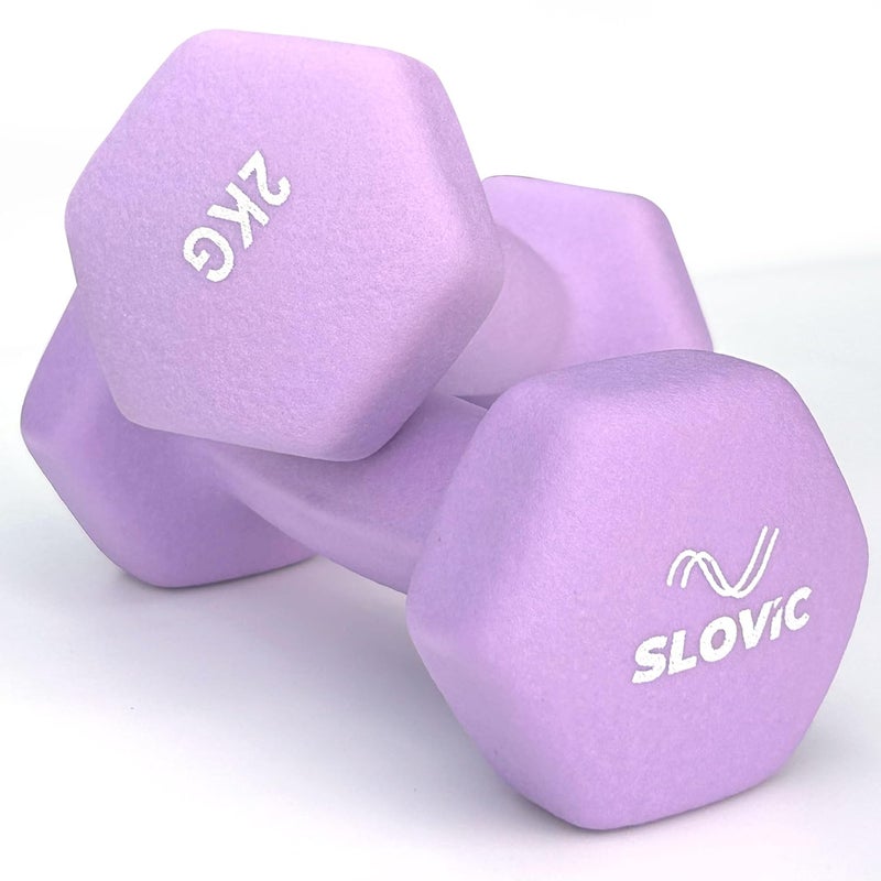 SLOVIC Dumbbell Set [2 Kg Each] | Neoprene Dumbbells Set for Home Gym | Gym Dumbbells Set for Home Workout | Gym Equipment for Home Workout | Anti-Skied Iron Dumbell | Dumbbells for Women [Purple] - Image 1
