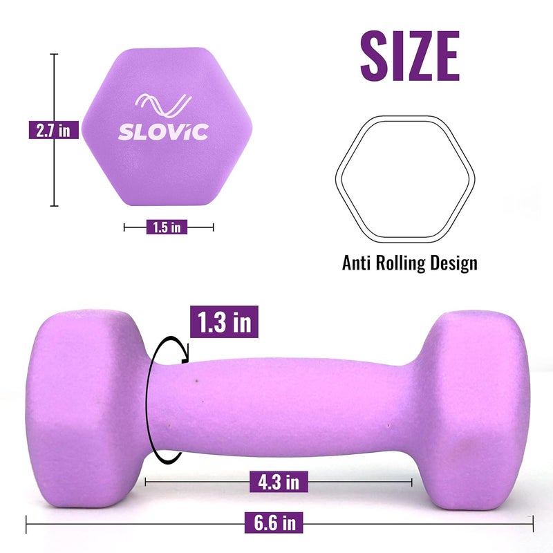 SLOVIC Dumbbell Set [2 Kg Each] | Neoprene Dumbbells Set for Home Gym | Gym Dumbbells Set for Home Workout | Gym Equipment for Home Workout | Anti-Skied Iron Dumbell | Dumbbells for Women [Purple] - Image 4