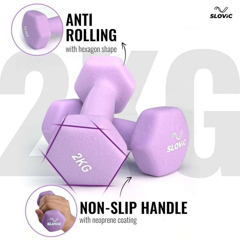 SLOVIC Dumbbell Set [2 Kg Each] | Neoprene Dumbbells Set for Home Gym | Gym Dumbbells Set for Home Workout | Gym Equipment for Home Workout | Anti-Skied Iron Dumbell | Dumbbells for Women [Purple] - Image 3