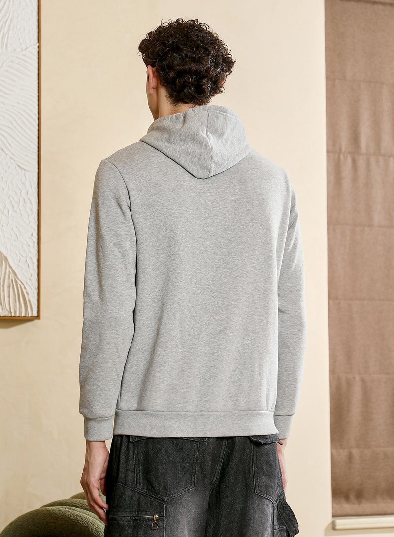 Campus Sutra Men's Regular Pullover Hoodie | Hooded Neck , Long Ribbed Cuff Sleeves , Pull On Closure , Ribbed-Straight Hem | Solid Knitted Plain For Casual & Daily | Light Grey - Image 5