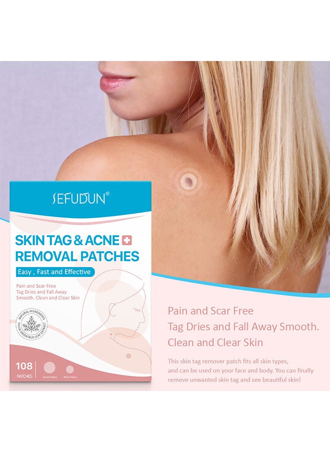 Sefudun - Skin Tag And Acne Removal Patches, Natural Ingredients, Painless Easy To Use Effective Fast Transparent And Ultra-Thin Design Patches For Face And Body 108 Pieces - Image 1