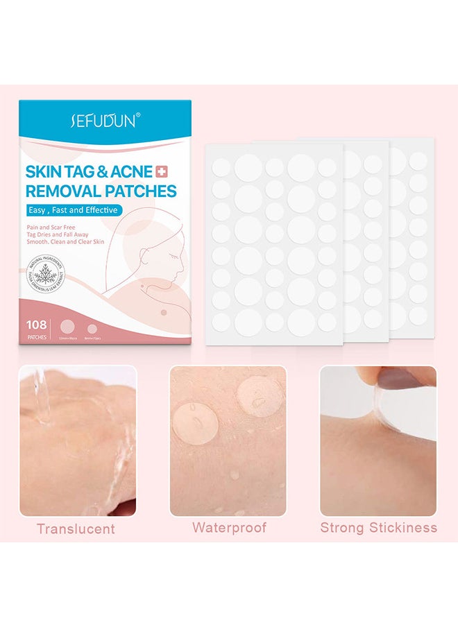 Sefudun - Skin Tag And Acne Removal Patches, Natural Ingredients, Painless Easy To Use Effective Fast Transparent And Ultra-Thin Design Patches For Face And Body 108 Pieces - Image 1