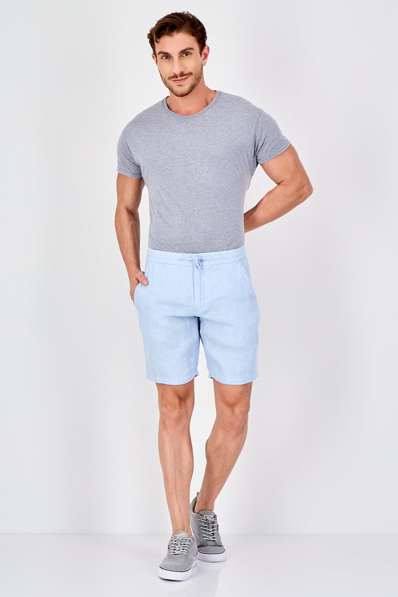Celio Men Solid Basic Shorts, Light Blue - Image 4