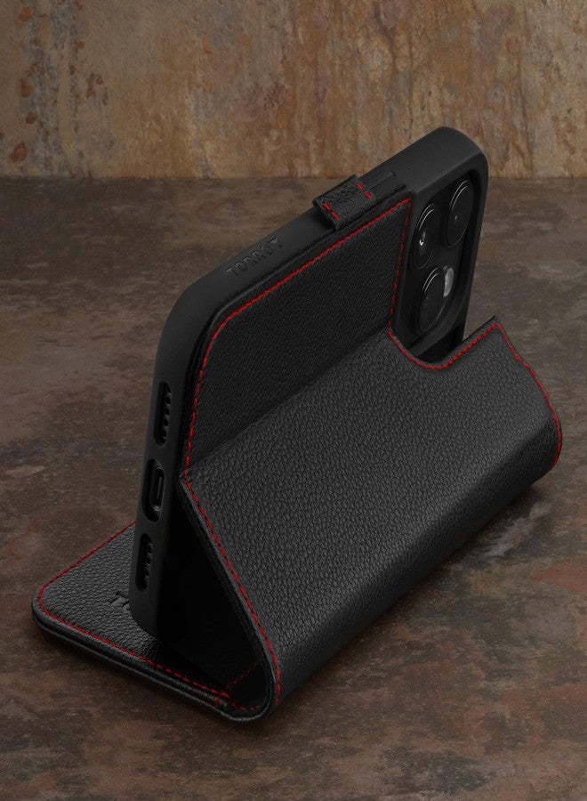 TORRO Case Compatible with iPhone 15 Pro Max - Genuine Leather Case with Stand Function and Card Slots (Compatible with Official MagSafe Chargers) - Tan - Image 3