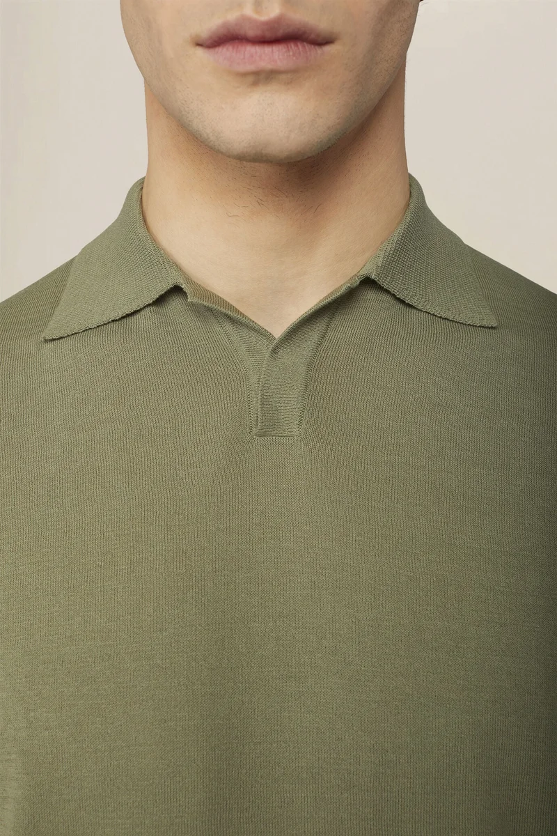 Doppelganger Green Men's 100% cotton knit polo shirt with Derby collar - Sage Green for Men | Best Price UAE