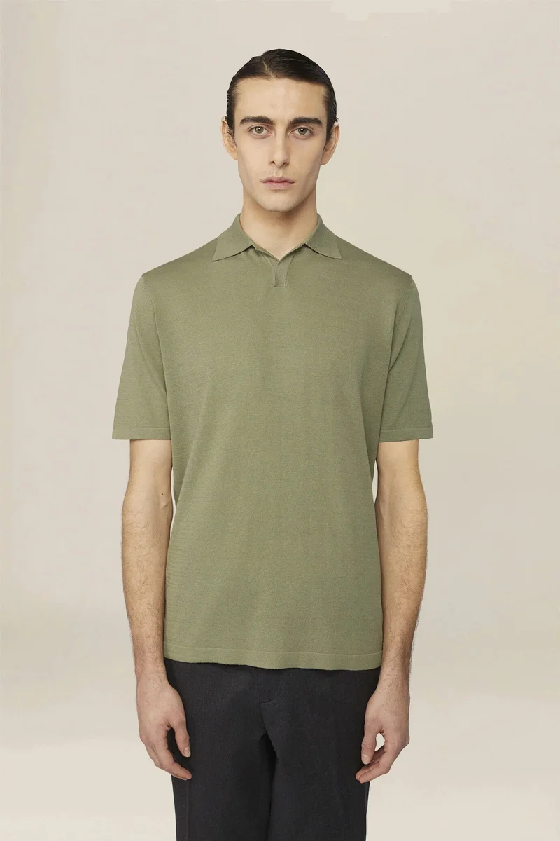 Men's 100% cotton knit polo shirt with Derby collar - Sage Green