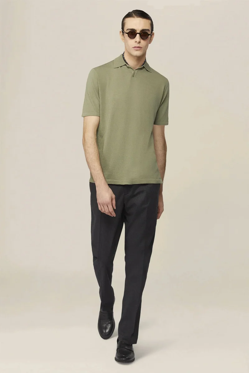 Doppelganger Green Men's 100% cotton knit polo shirt with Derby collar - Sage Green for Men | Best Price UAE