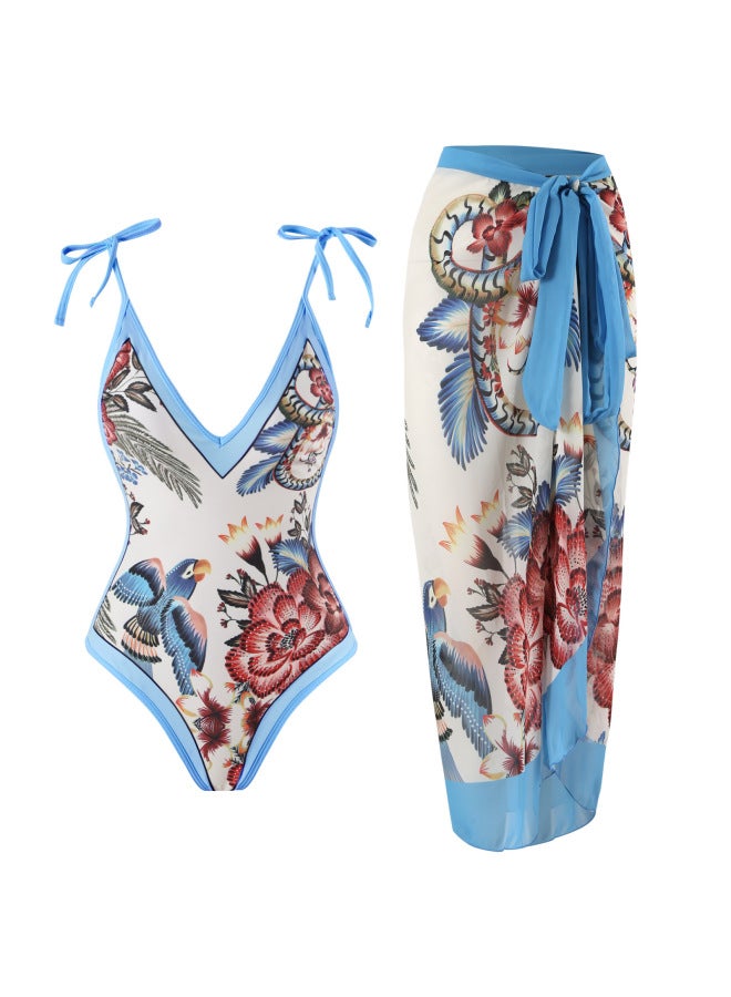 إسكدنيا 2024 European And American One-piece Conservative Slimming Swimsuit Women's Multi-color Printed Chiffon Dress Wholesale-Color:Yellow One-piece- - Image 5