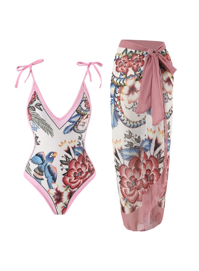 إسكدنيا 2024 European And American One-piece Conservative Slimming Swimsuit Women's Multi-color Printed Chiffon Dress Wholesale-Color:Yellow One-piece- - Image 1