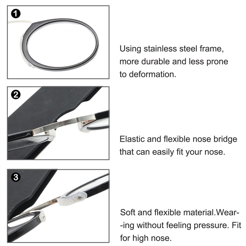 Covesato Mini Armless Reading Glasses For Men Women Slim Thin Clip On Nose Readers With Small Portable Case(3 Pairs 1.00) - Image 4