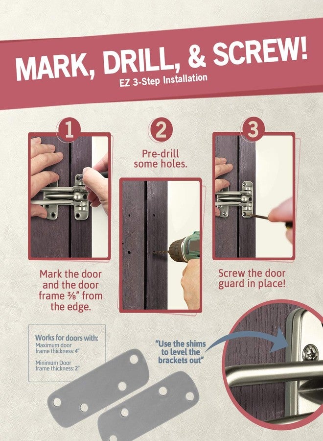 JD Jack N'Drill Jack N’ Drill Swing Bar Door Lock - 2 Pack Durable Swing Bar Door Guard for Front and Inside Door, Child Proof Safety Locks Reinforcement Door Stopper Door Guard for Home Security, Satin Nickel - Image 4